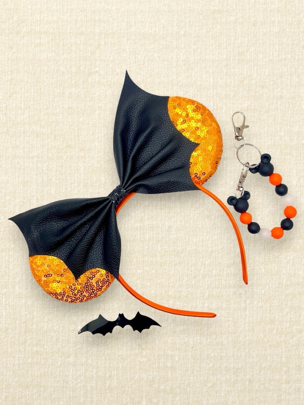 Orange Bat Wing Minnie Ears & Holder Set | Disney-Inspired Halloween Mouse Ears
